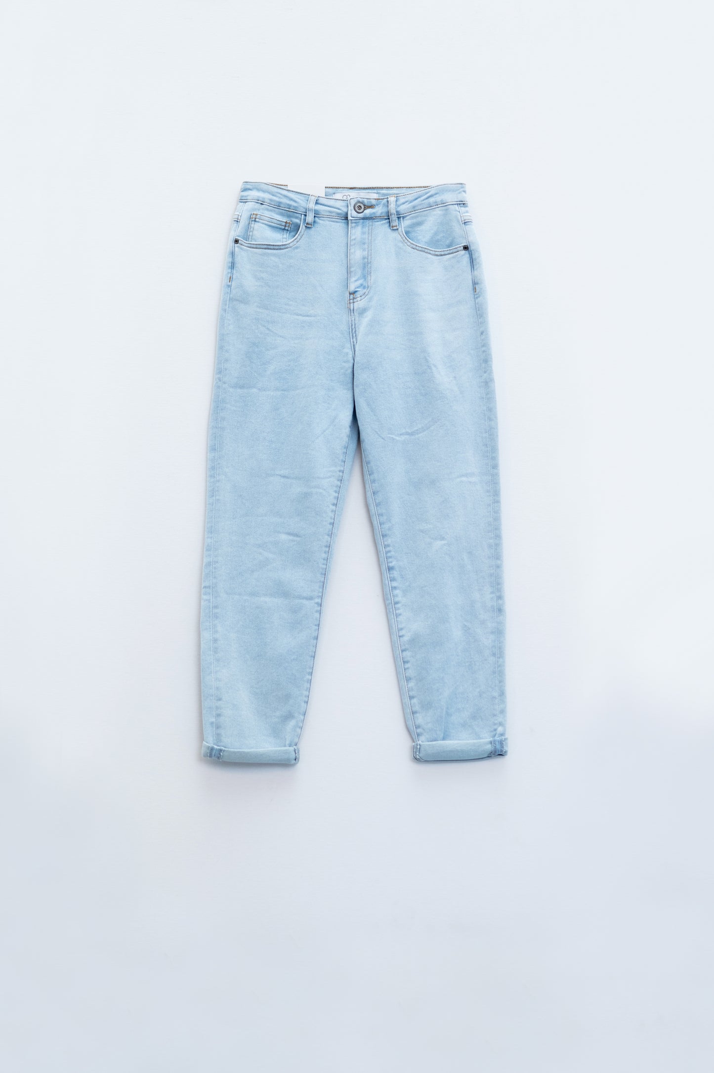 Straight light blue jean with hem and five pockets - Denim