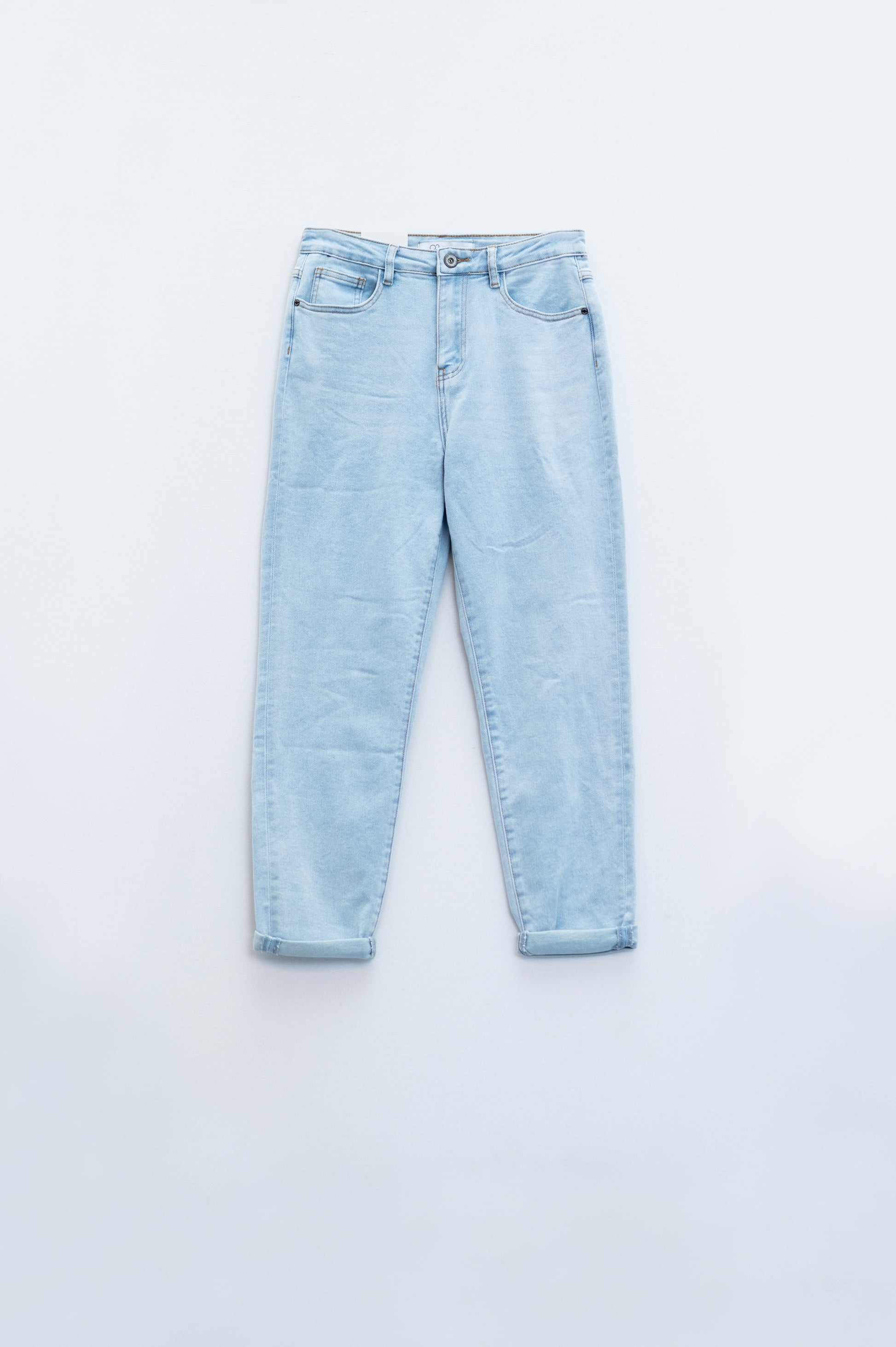 Straight light blue jean with hem and five pockets - Denim