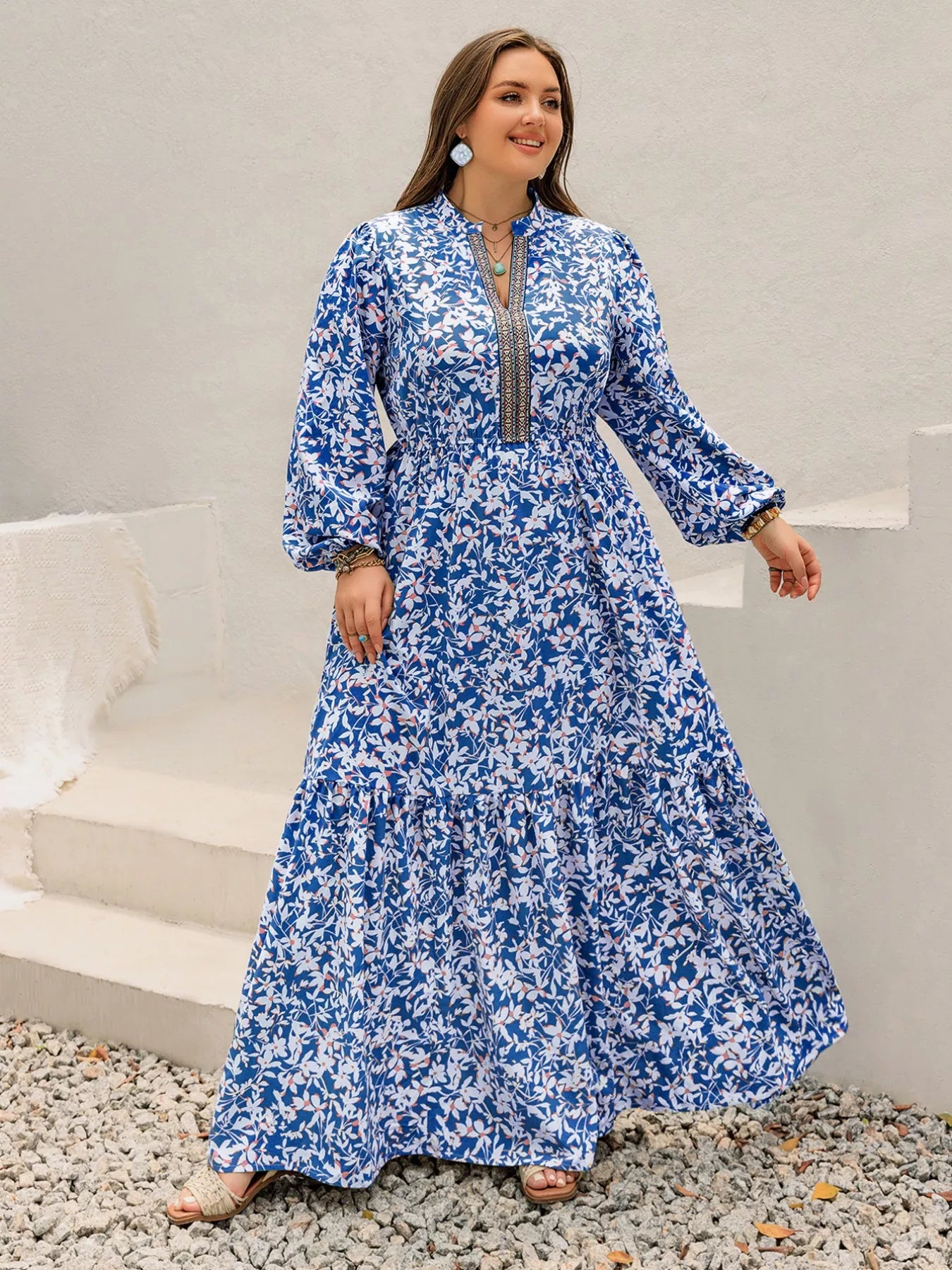 Plus Size Floral Print Bohemian Maxi Dress -