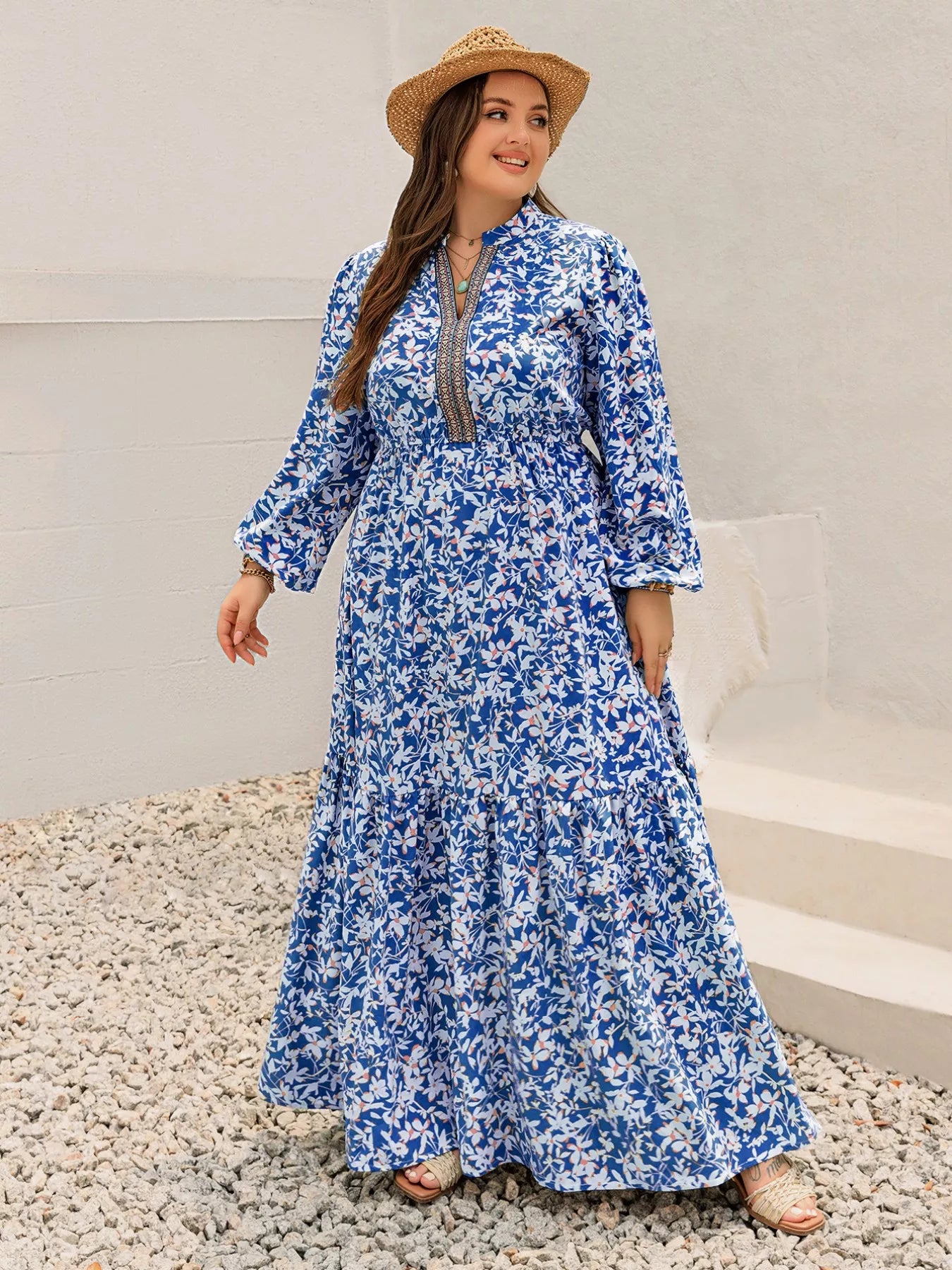 Plus Size Floral Print Bohemian Maxi Dress -