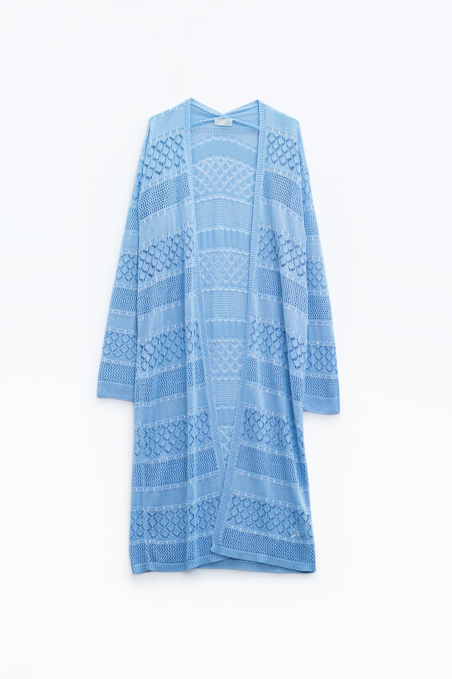 Baby Blue Crochet Maxi Cardigan With Long Sleeves