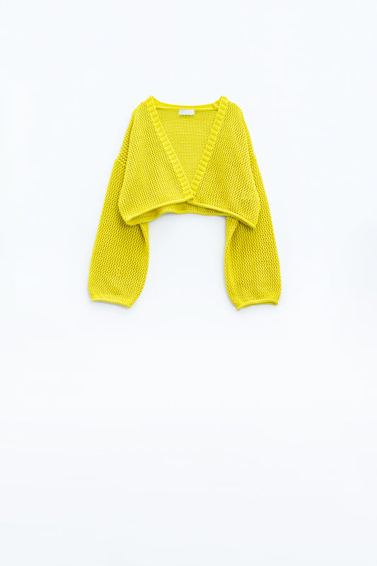 Crochet basic cropped cardigan in yellow