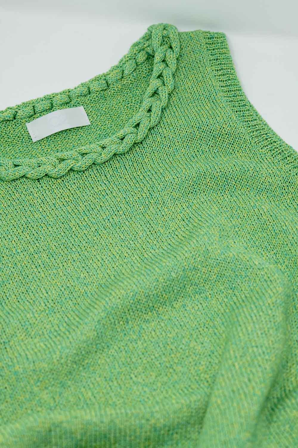 Knitted Midi Dress With Braided Detail in Green - dress