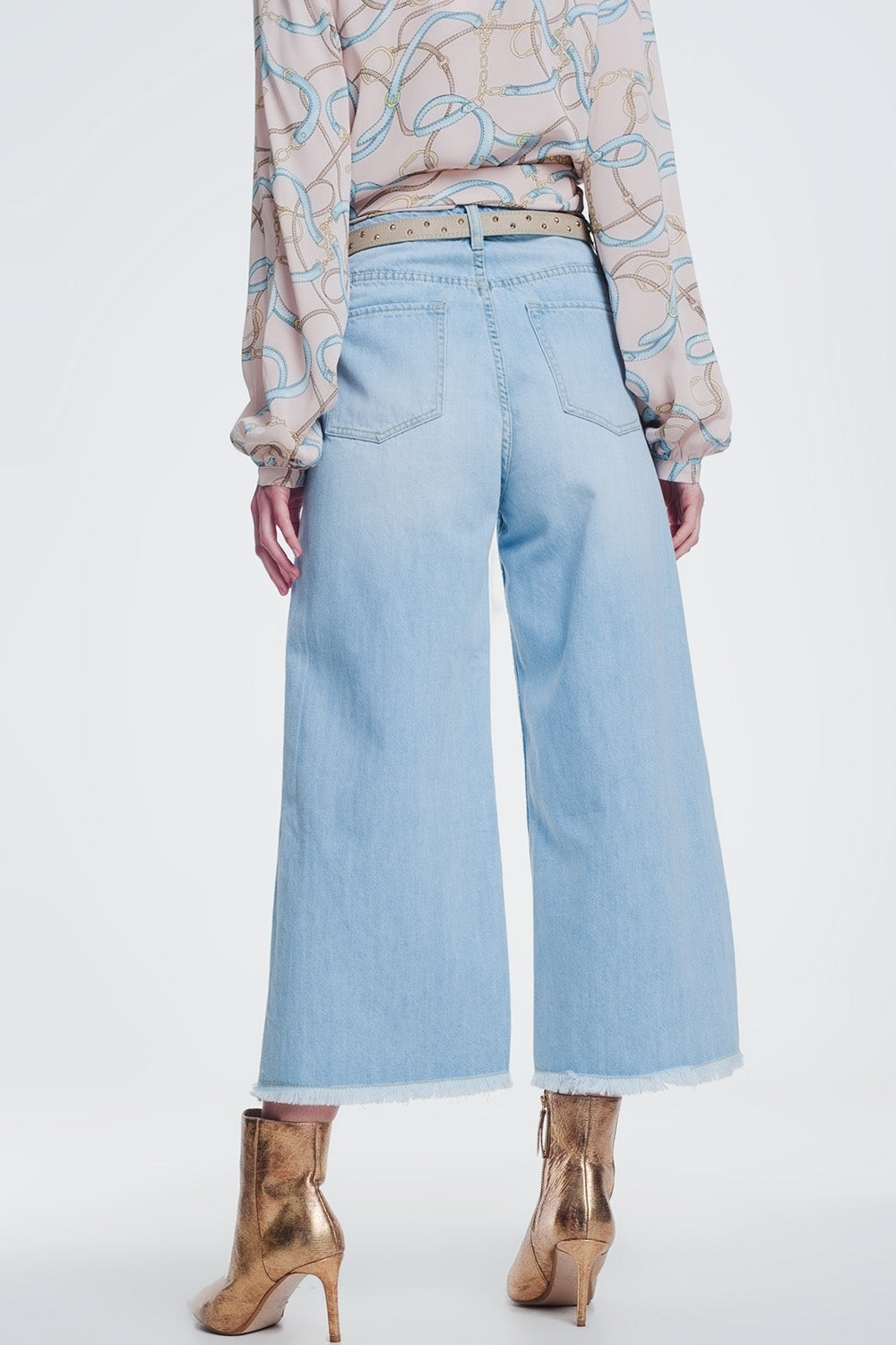 Culotte jeans with ripped hem - Denim