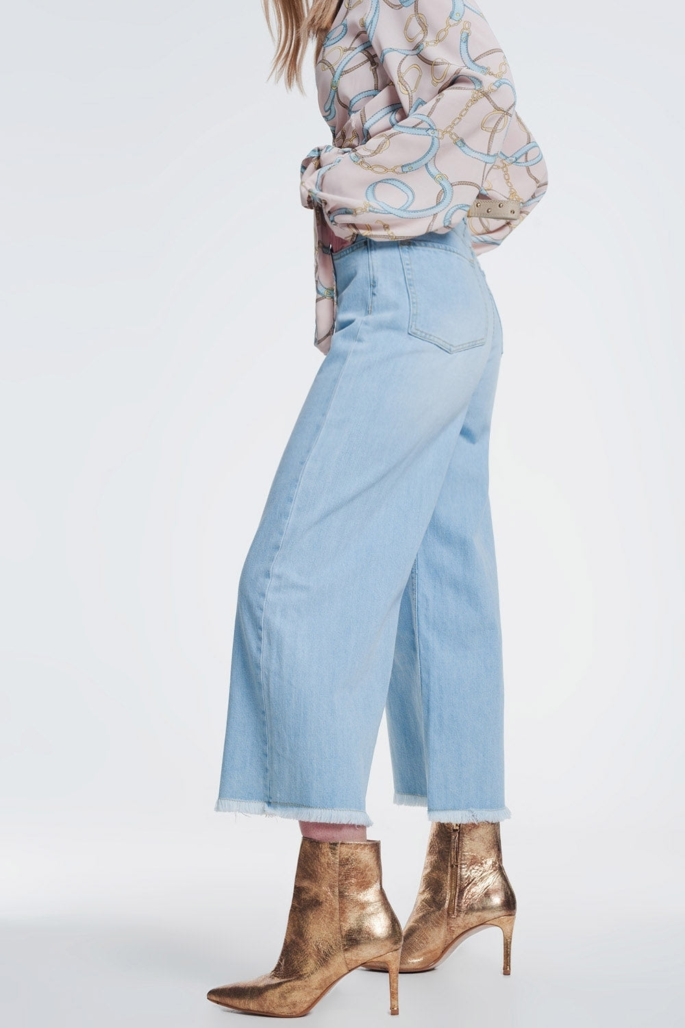 Culotte jeans with ripped hem - Denim