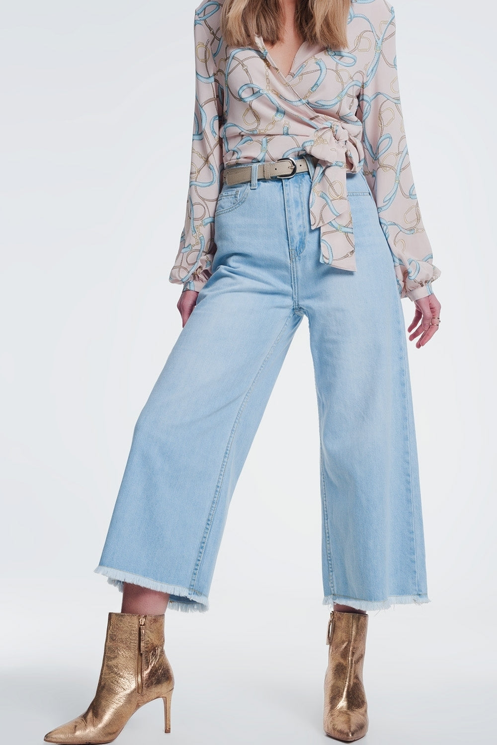 Culotte jeans with ripped hem - Denim