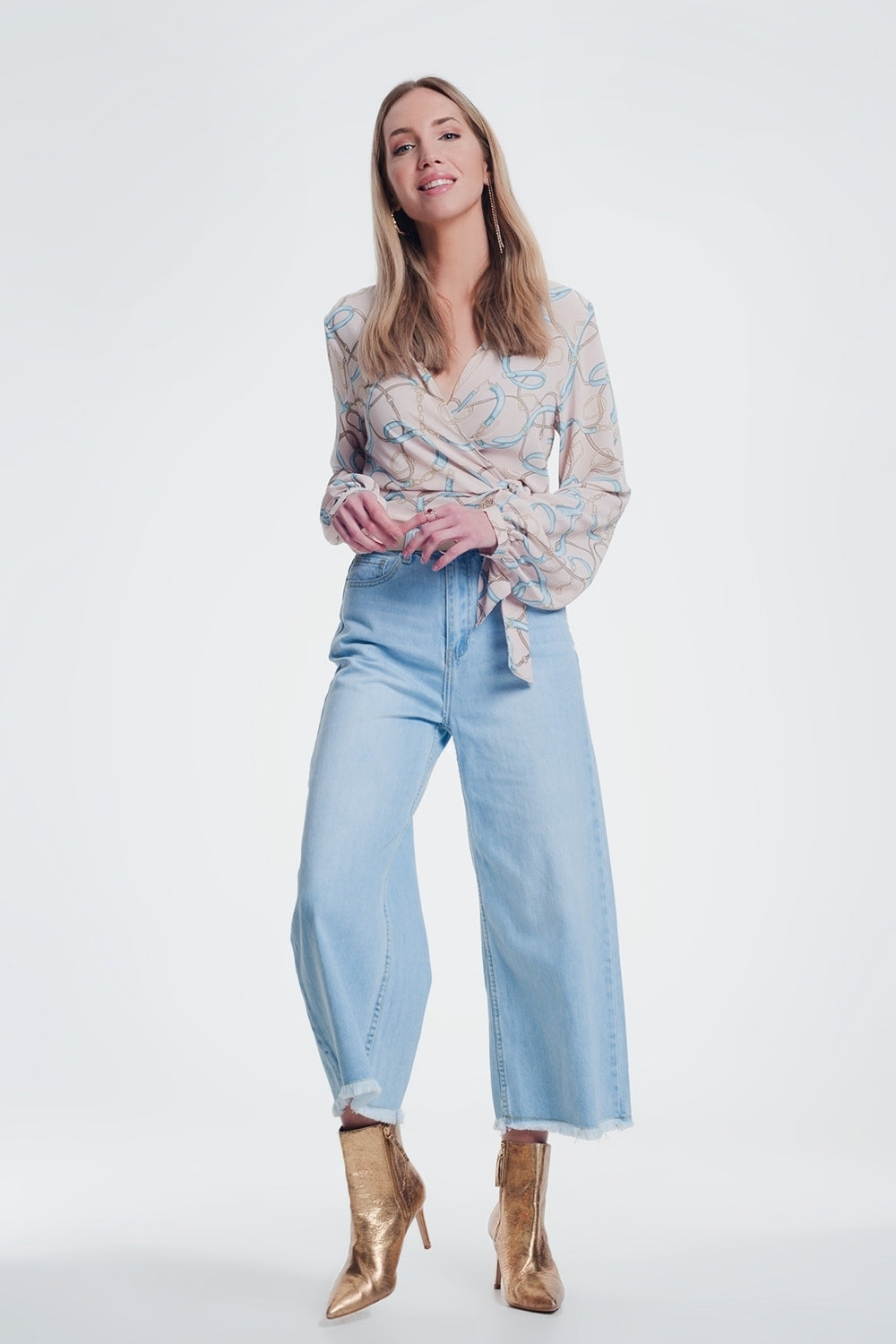 Culotte jeans with ripped hem - Denim