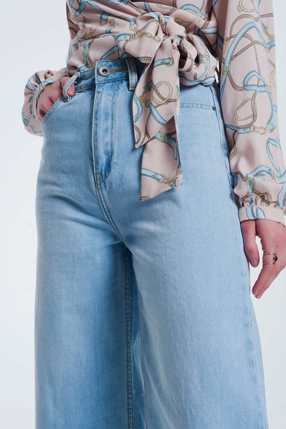 Culotte jeans with ripped hem - Denim