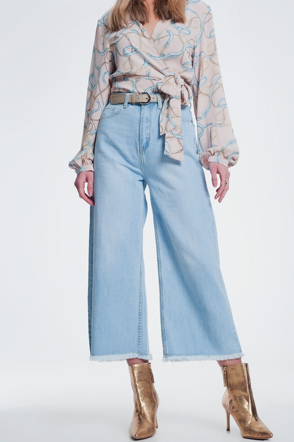 Culotte jeans with ripped hem - Denim