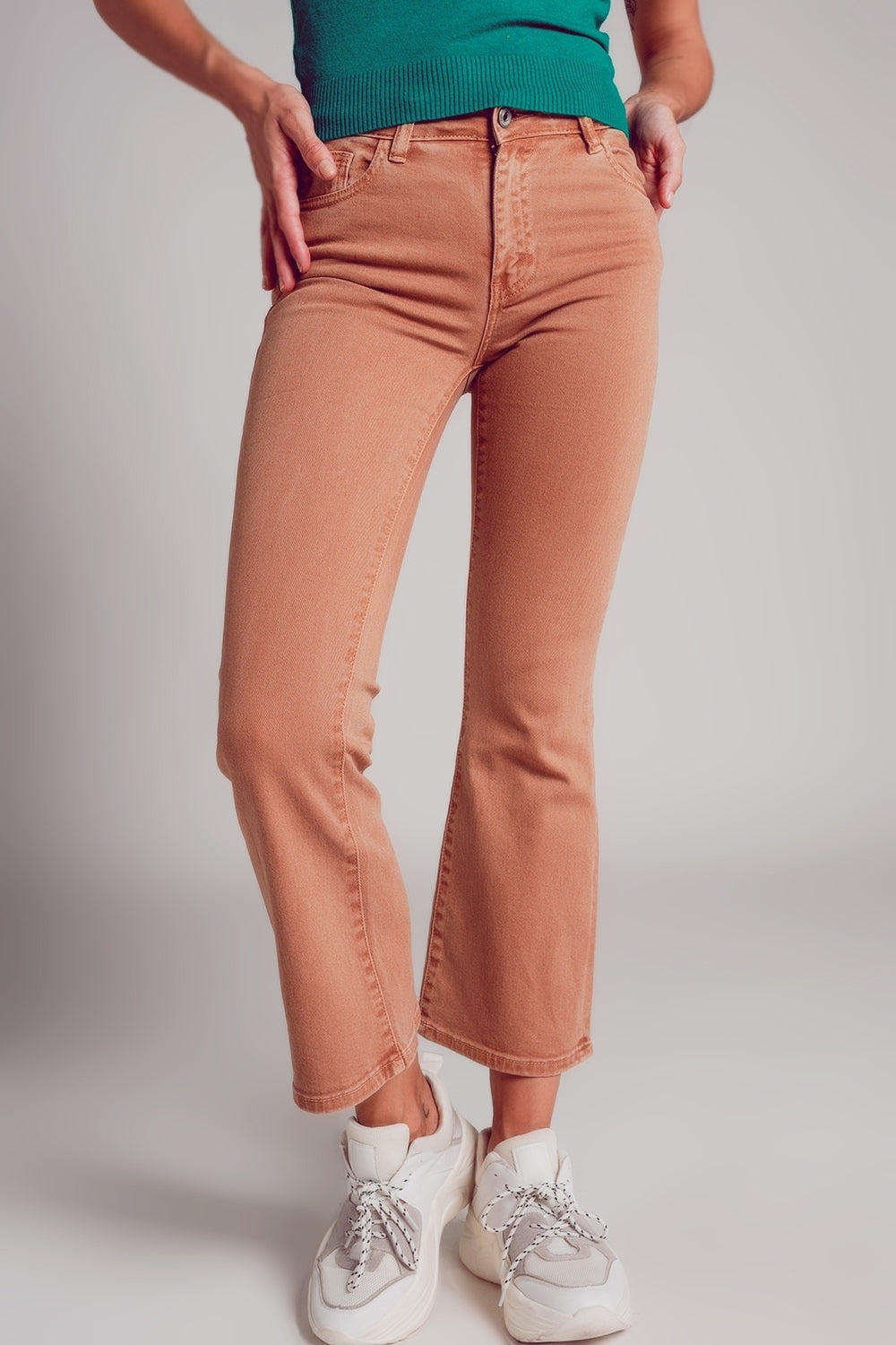 High waist flare jean in camel - Coloured Jeans
