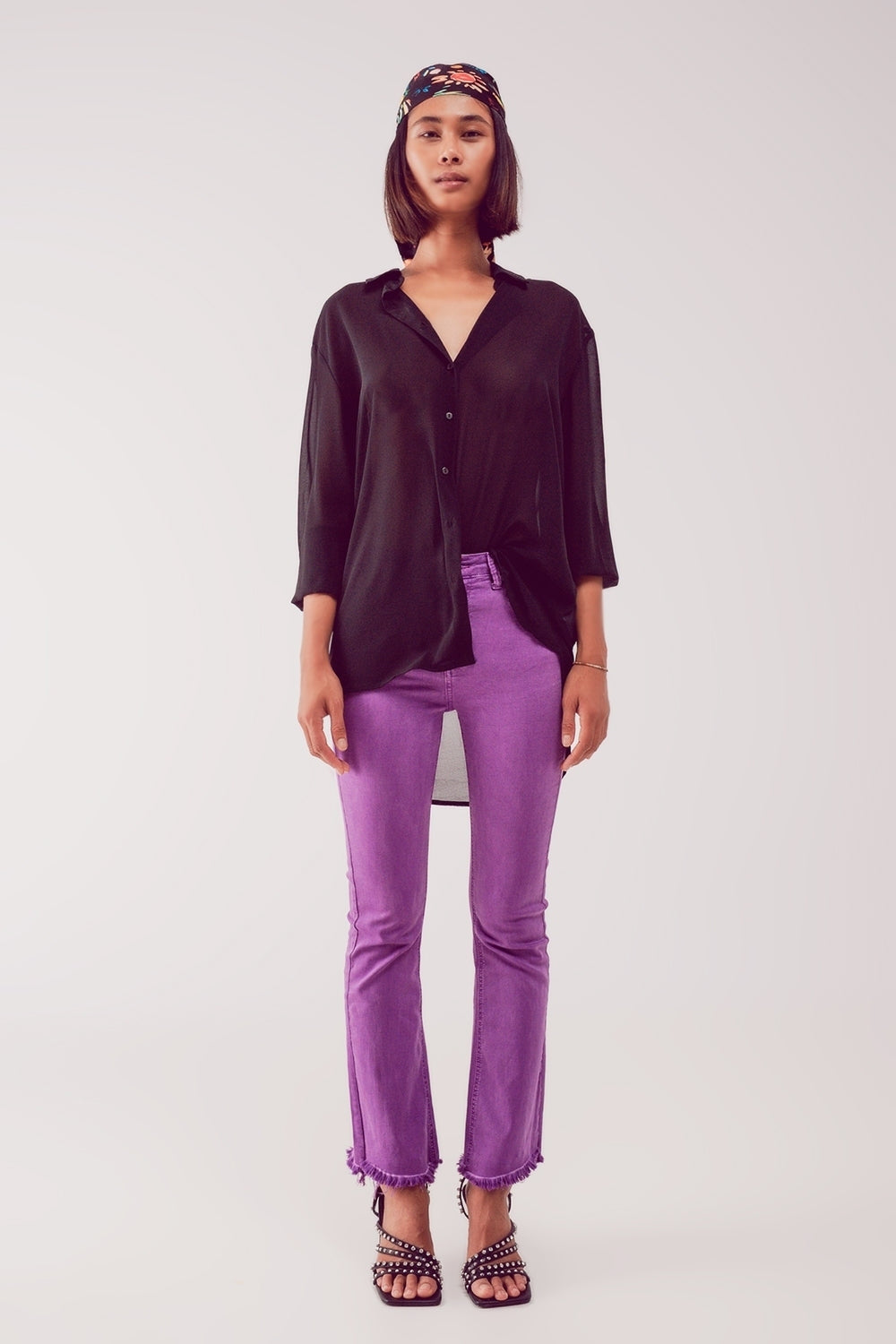 Flare jeans with raw hem edge in purple - Coloured Jeans
