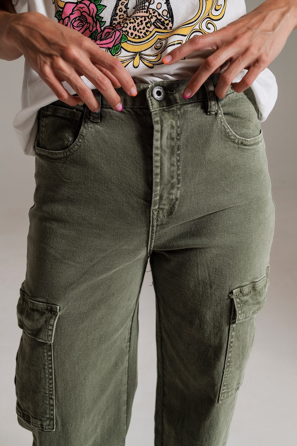 Straight Leg Cargo Jeans in Olive Green - trousers, Coloured Jeans