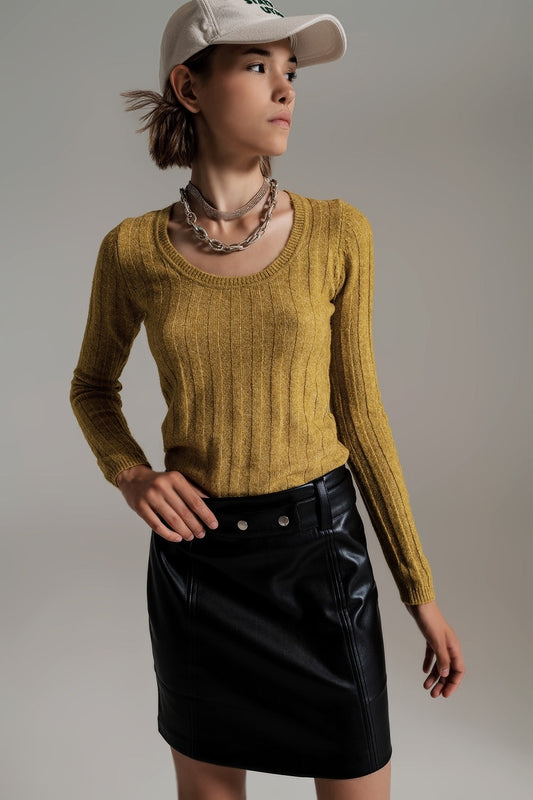 green wide neck ribbed knit sweater - jumper