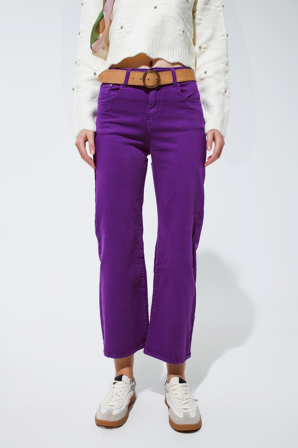 Cropped wide leg jeans in purple - Coloured Jeans
