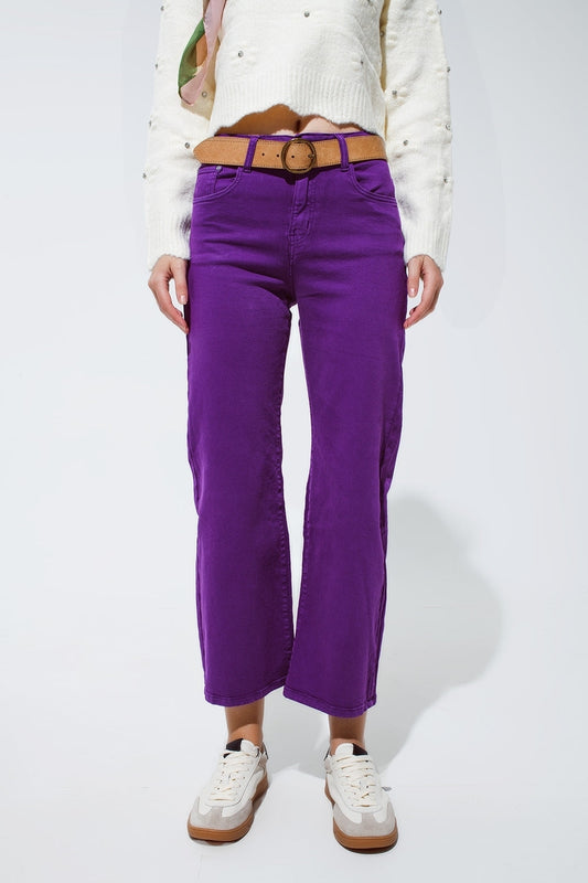 Cropped wide leg jeans in purple - Coloured Jeans