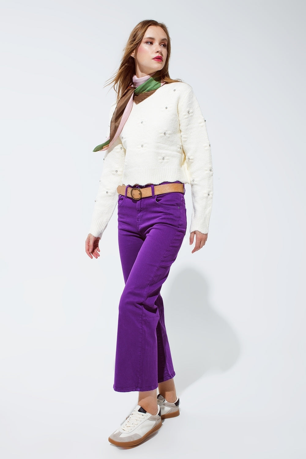 Cropped wide leg jeans in purple - Coloured Jeans