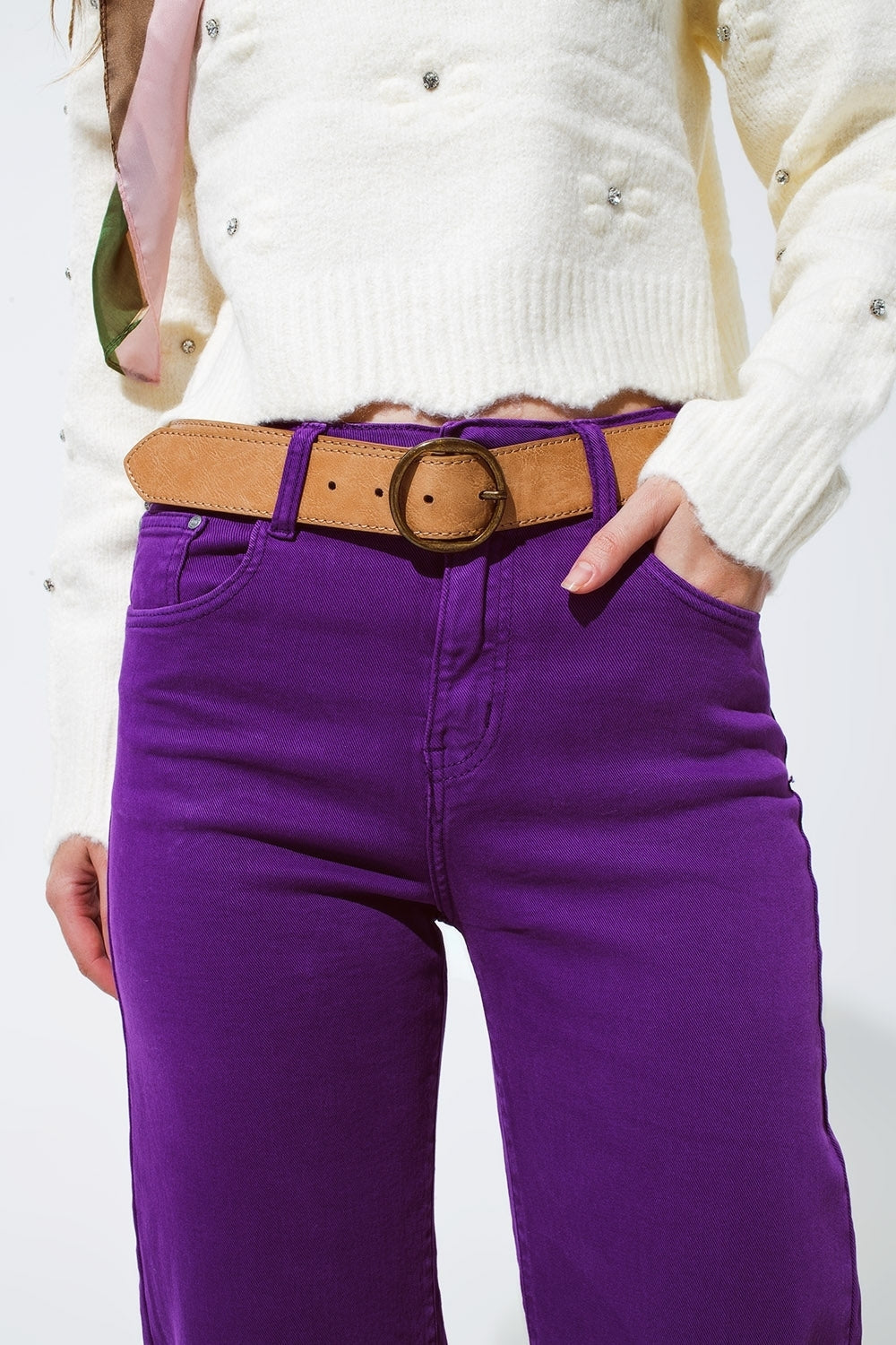 Cropped wide leg jeans in purple - Coloured Jeans