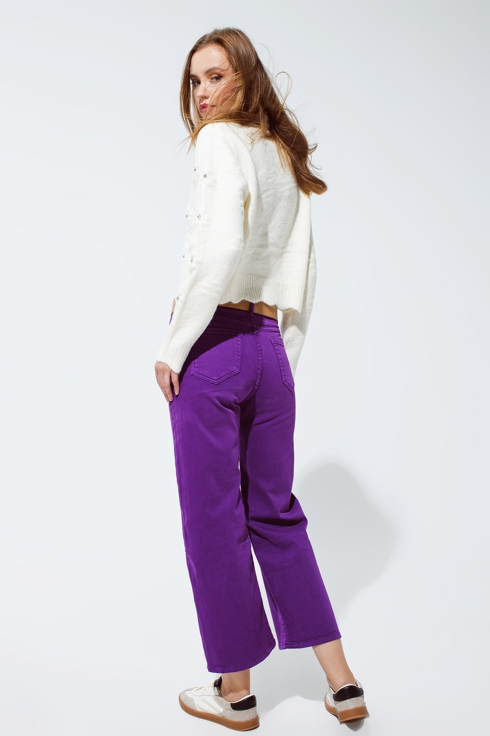 Cropped wide leg jeans in purple - Coloured Jeans