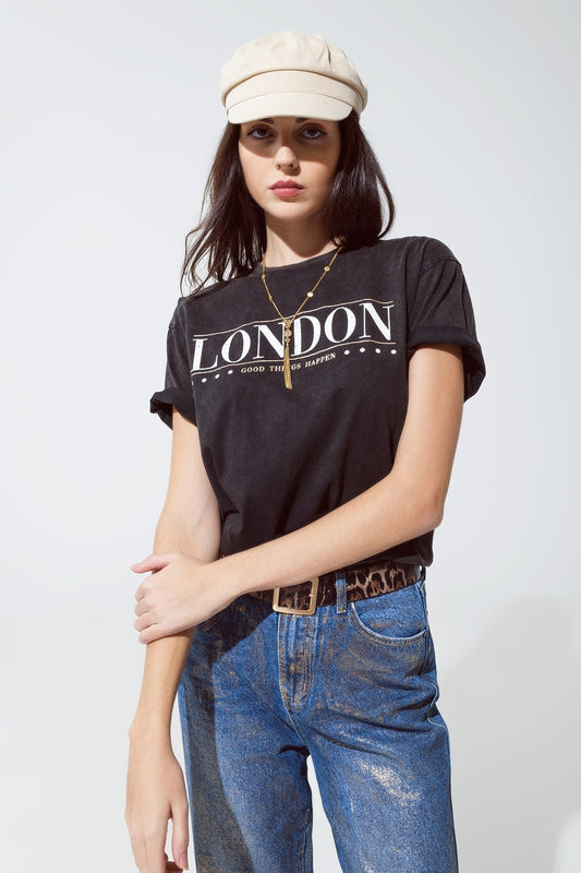 relaxed fit T-shirt in washed black with london logo - top