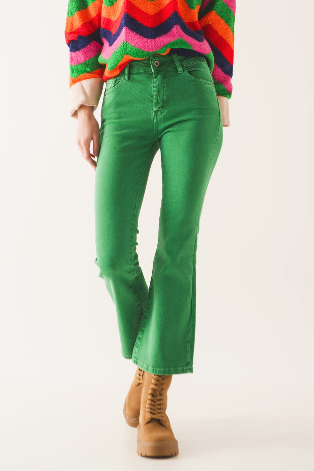 High waist flare jean in green - Coloured Jeans