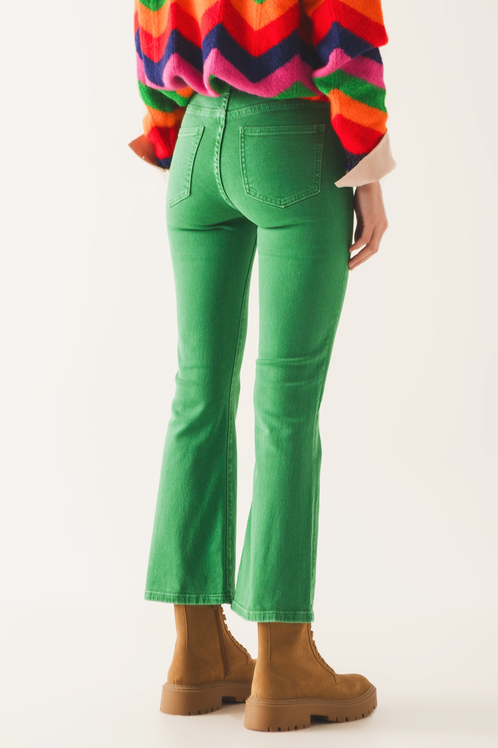 High waist flare jean in green - Coloured Jeans