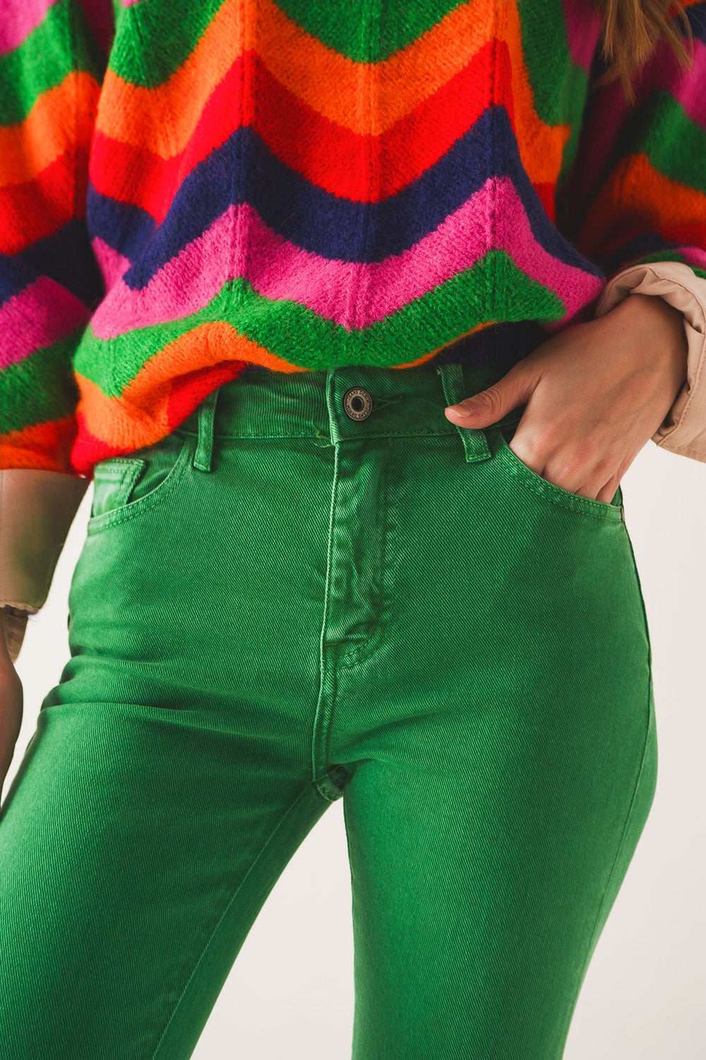 High waist flare jean in green - Coloured Jeans