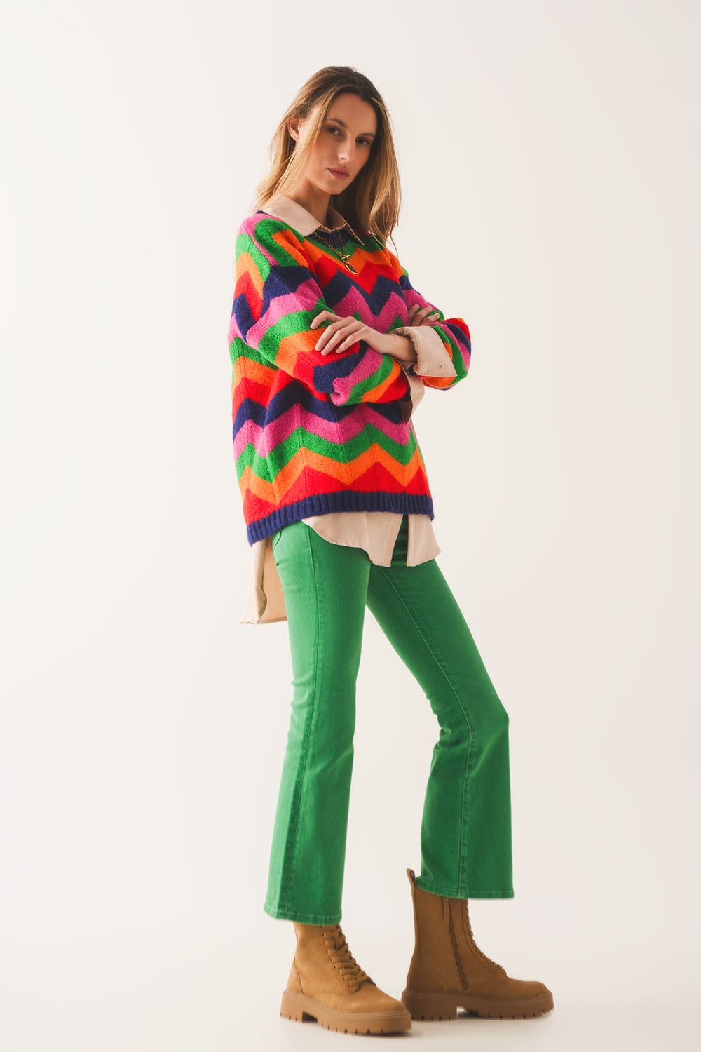 High waist flare jean in green - Coloured Jeans