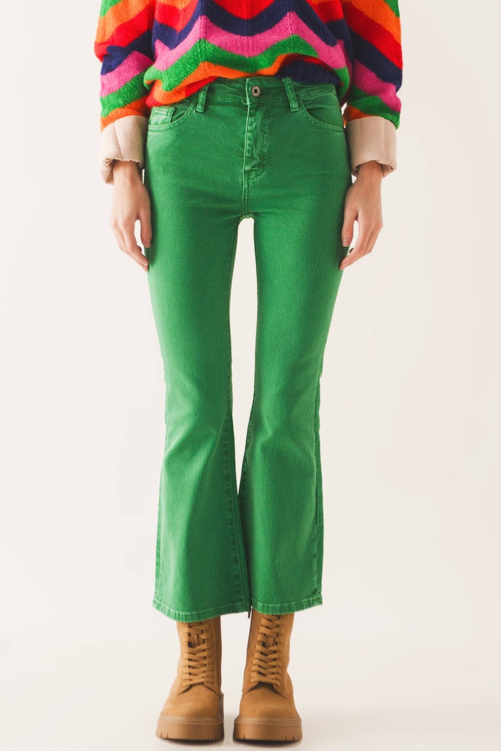 High waist flare jean in green - Coloured Jeans
