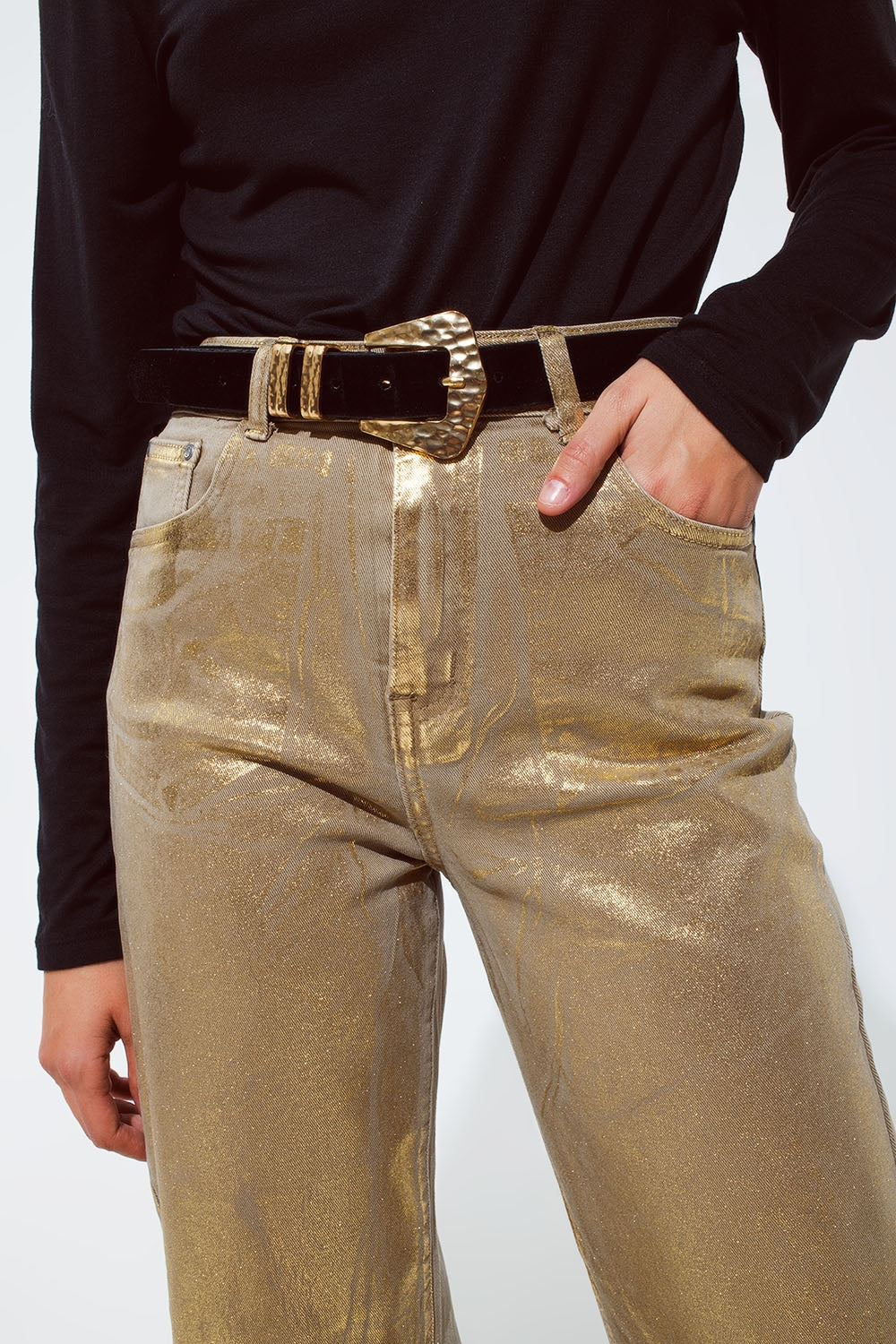 Gold straight leg jeans with metallic glow - Coloured Jeans