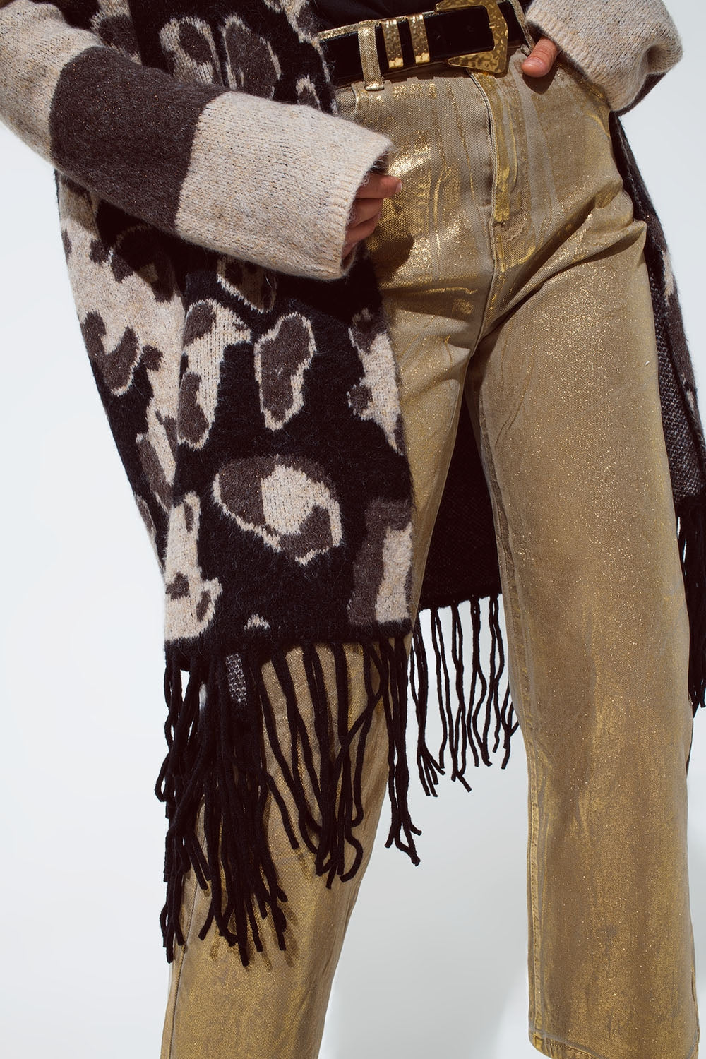 Gold straight leg jeans with metallic glow - Coloured Jeans