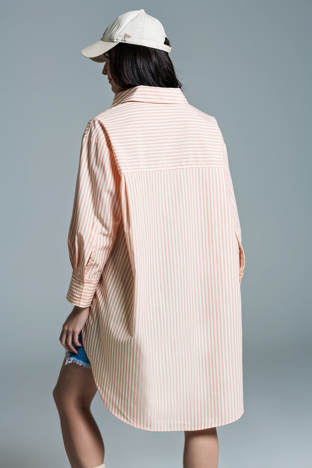 Light orange oversized blouse with white stripes - Shirts