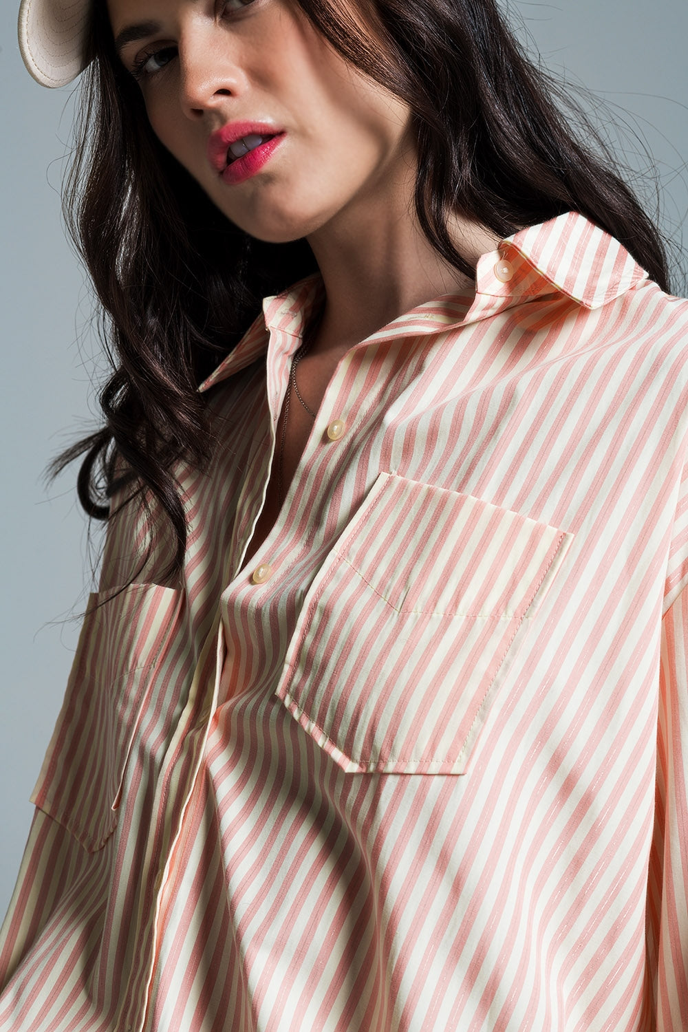 Light orange oversized blouse with white stripes - Shirts