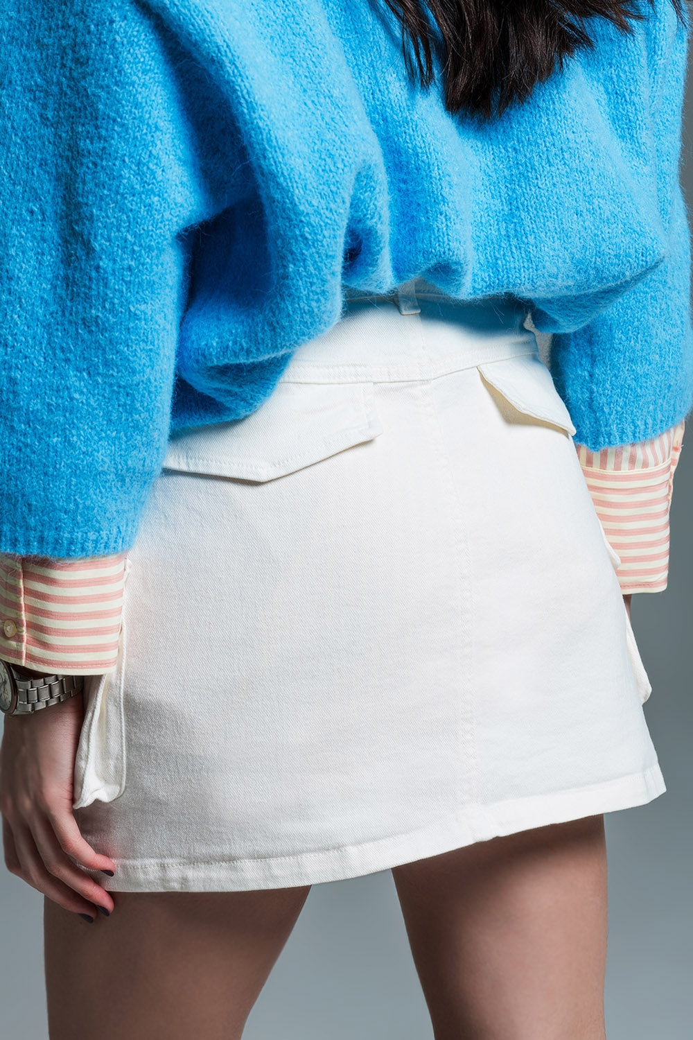 Cargo mini skirt in white