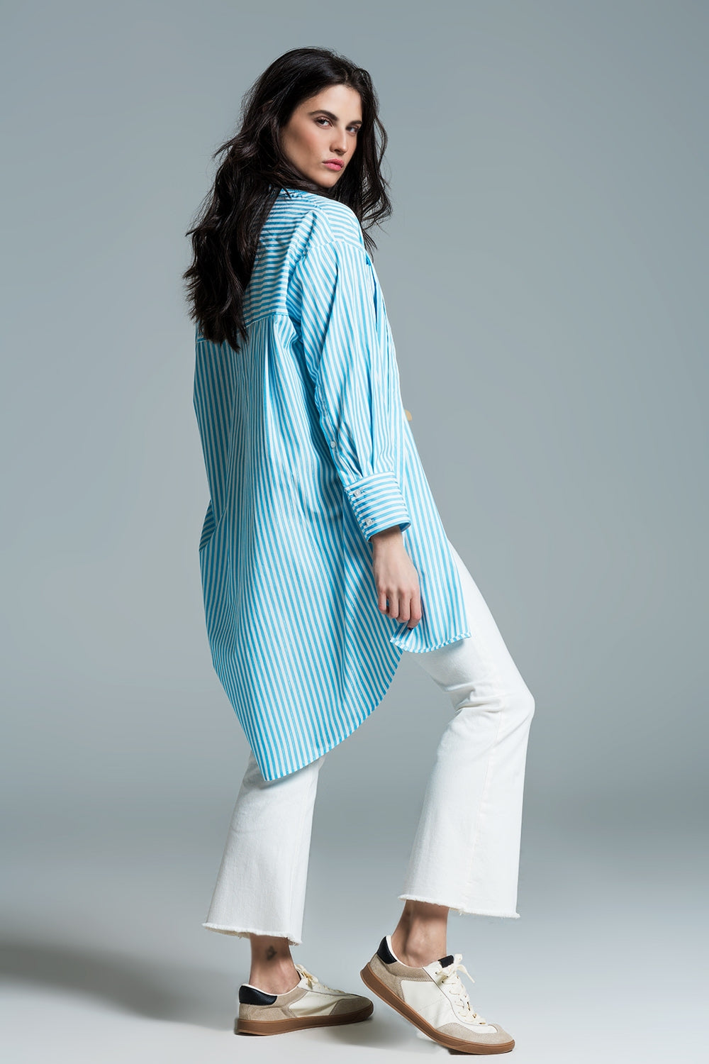 Light blue oversized blouse with white stripes - Shirts