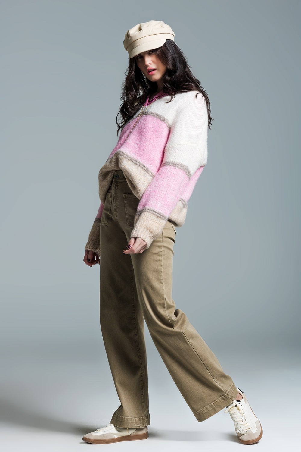high waisted front pockets flare jeans in kakhi - Coloured Jeans