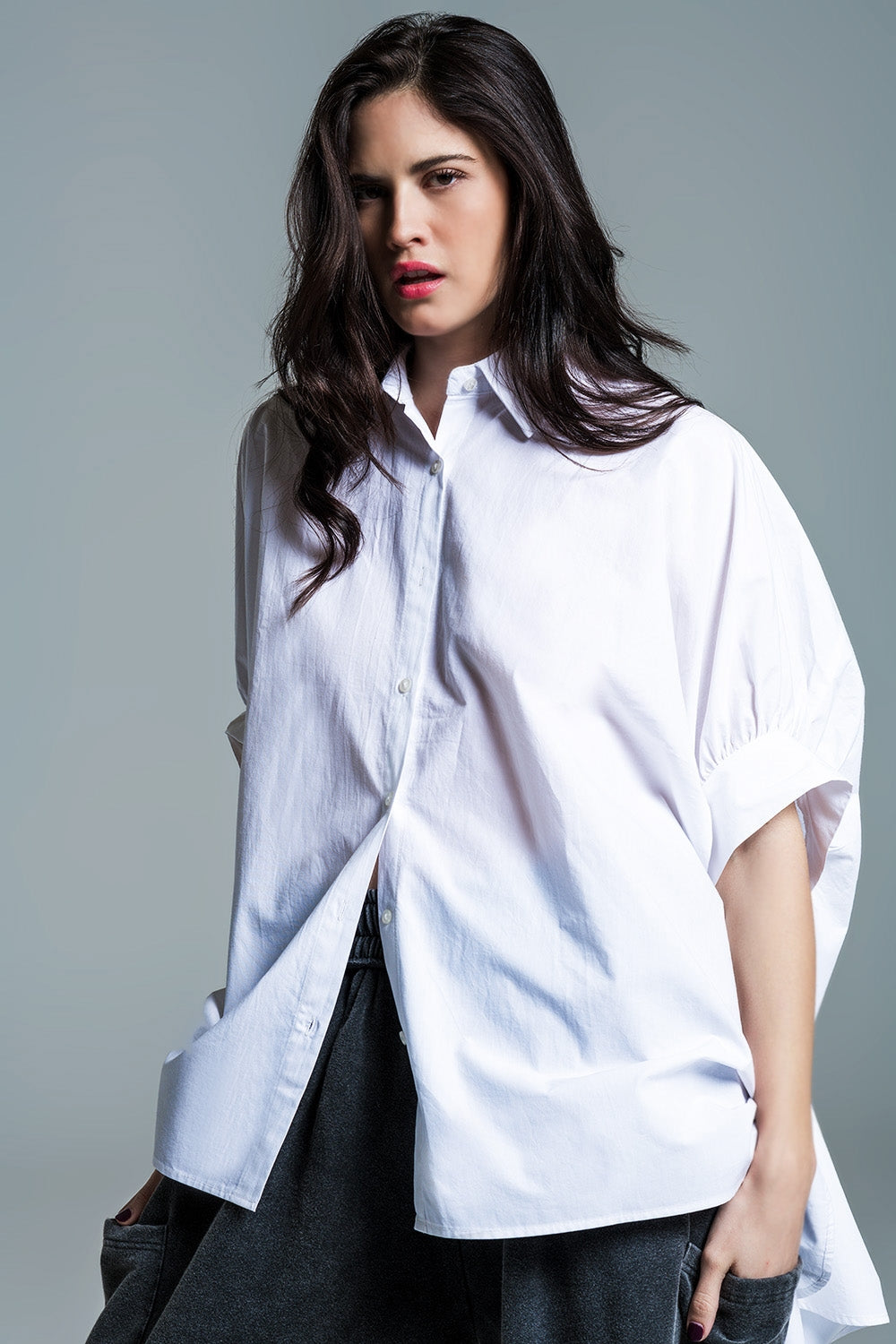 White oversized blouse with short sleeves - Shirts