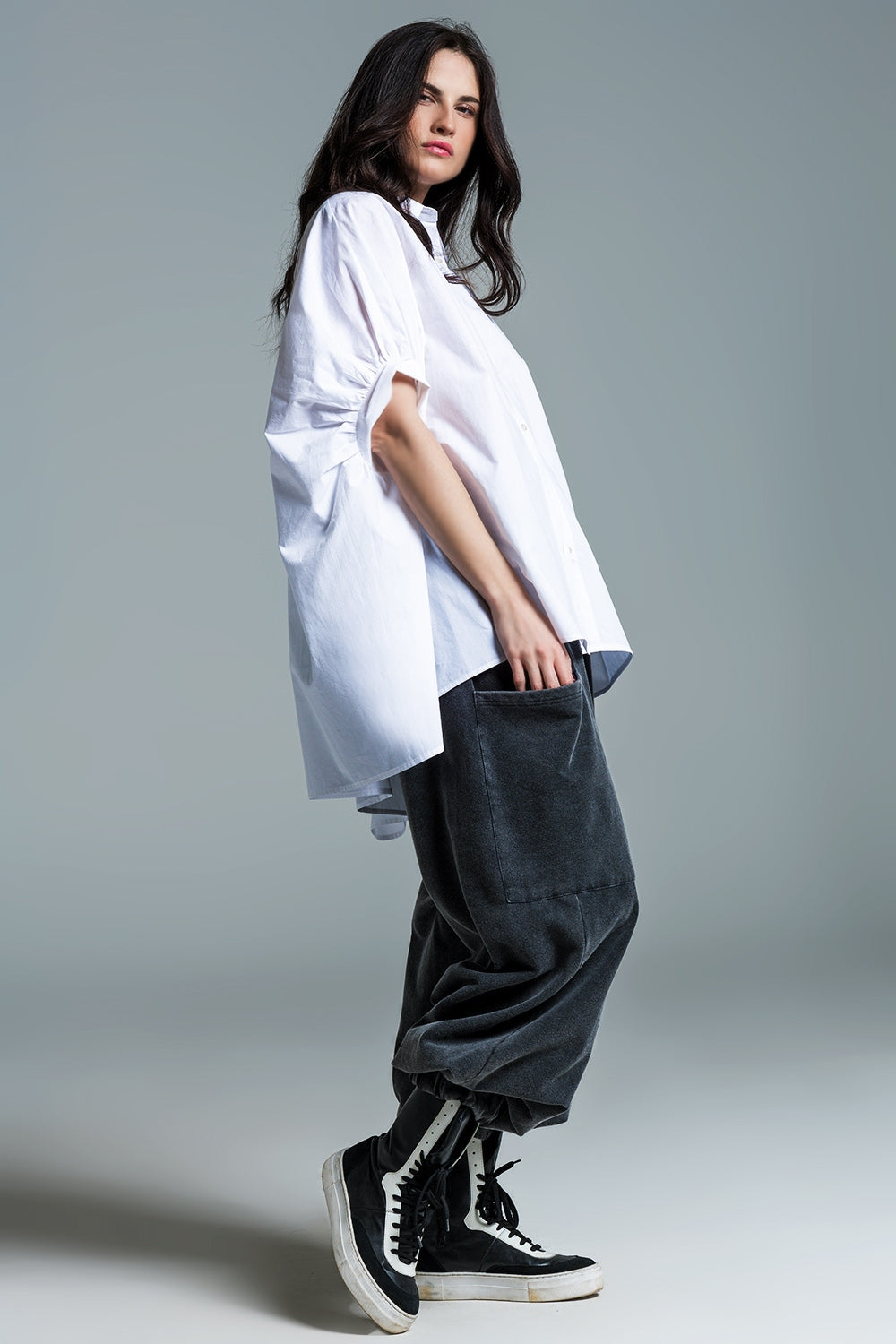 White oversized blouse with short sleeves - Shirts