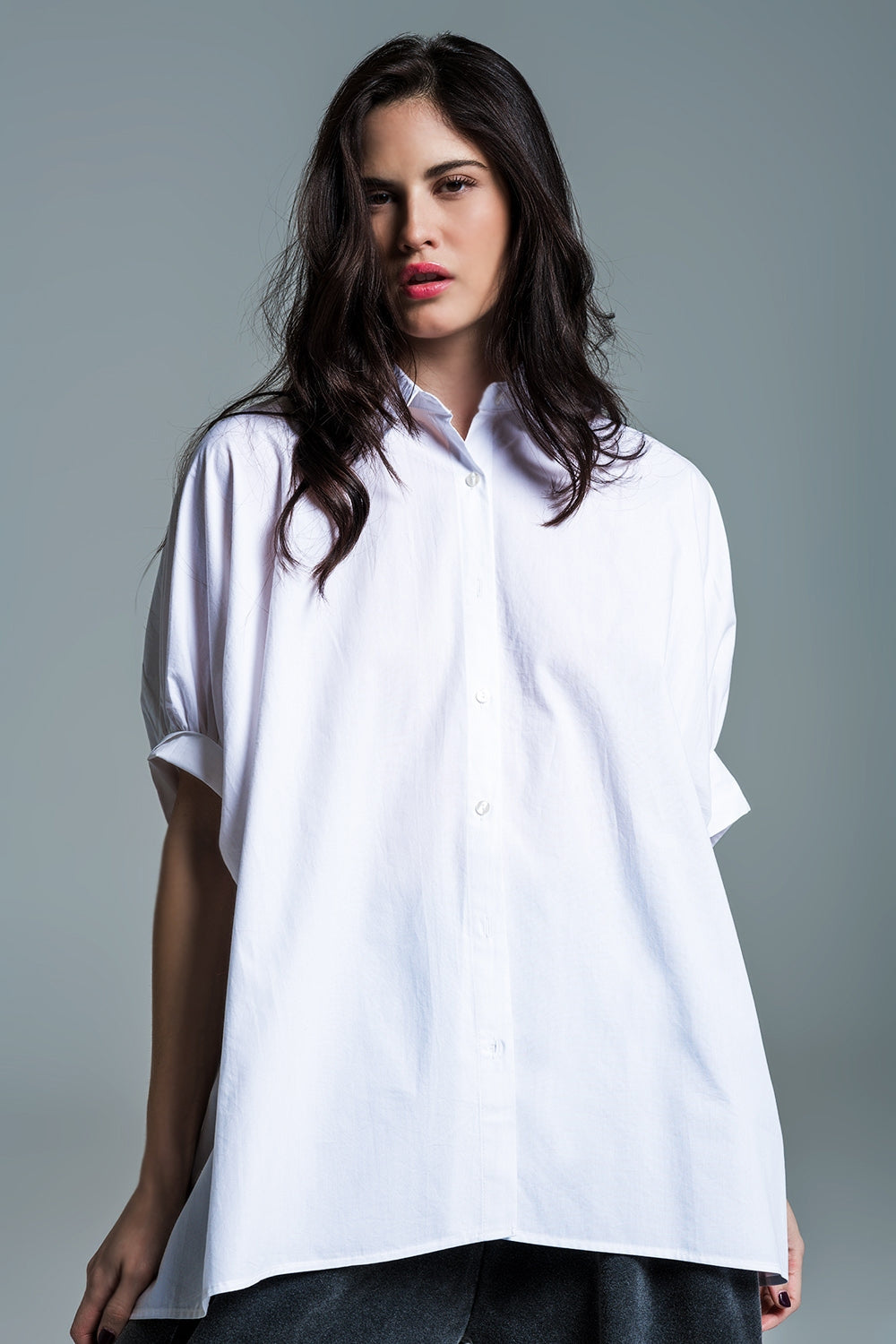White oversized blouse with short sleeves - Shirts