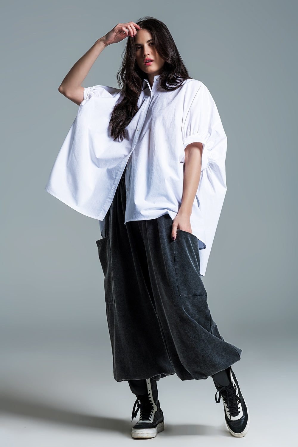 White oversized blouse with short sleeves - Shirts