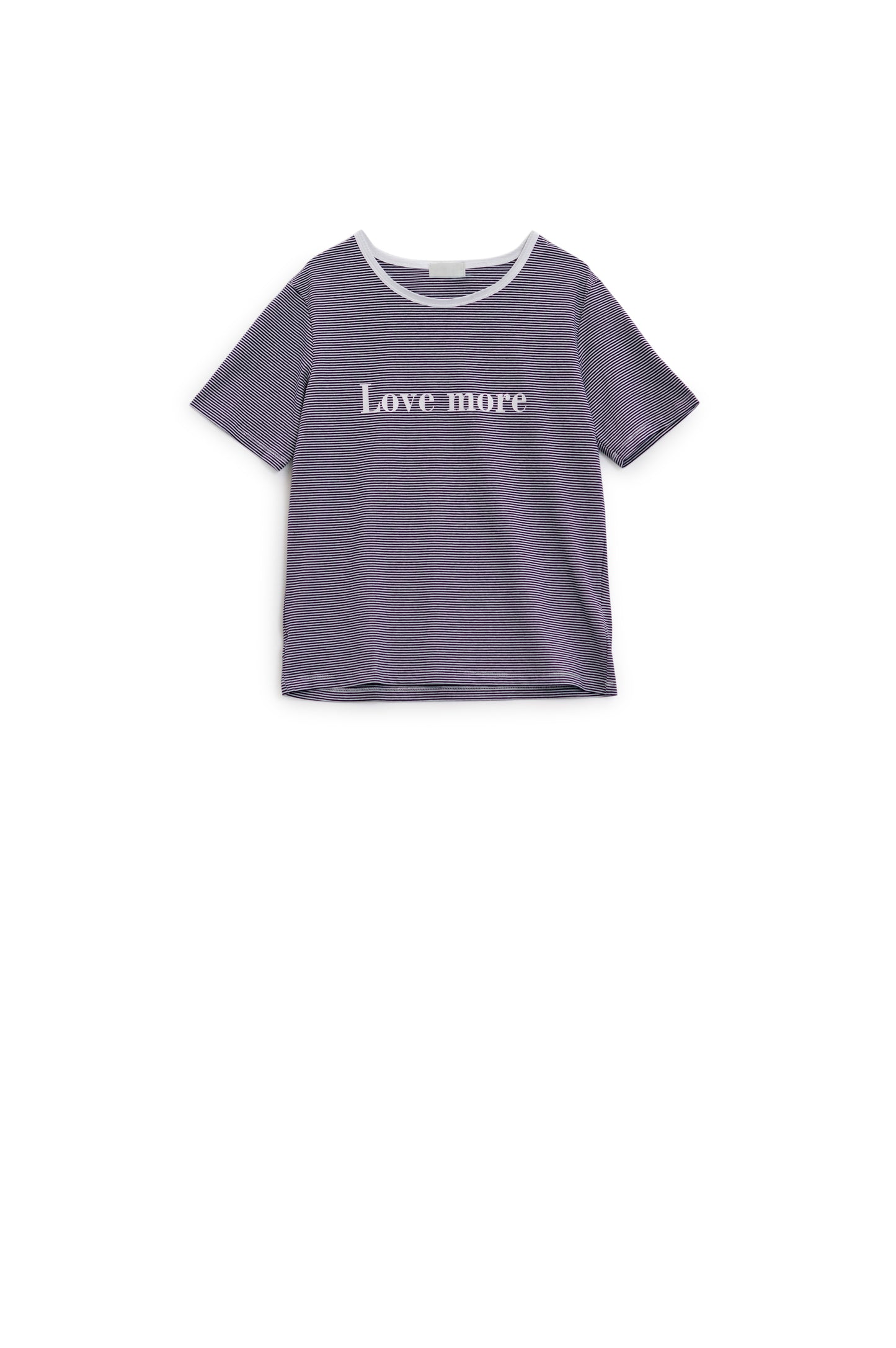 White T-shirt with black stripes and Love More texted - top