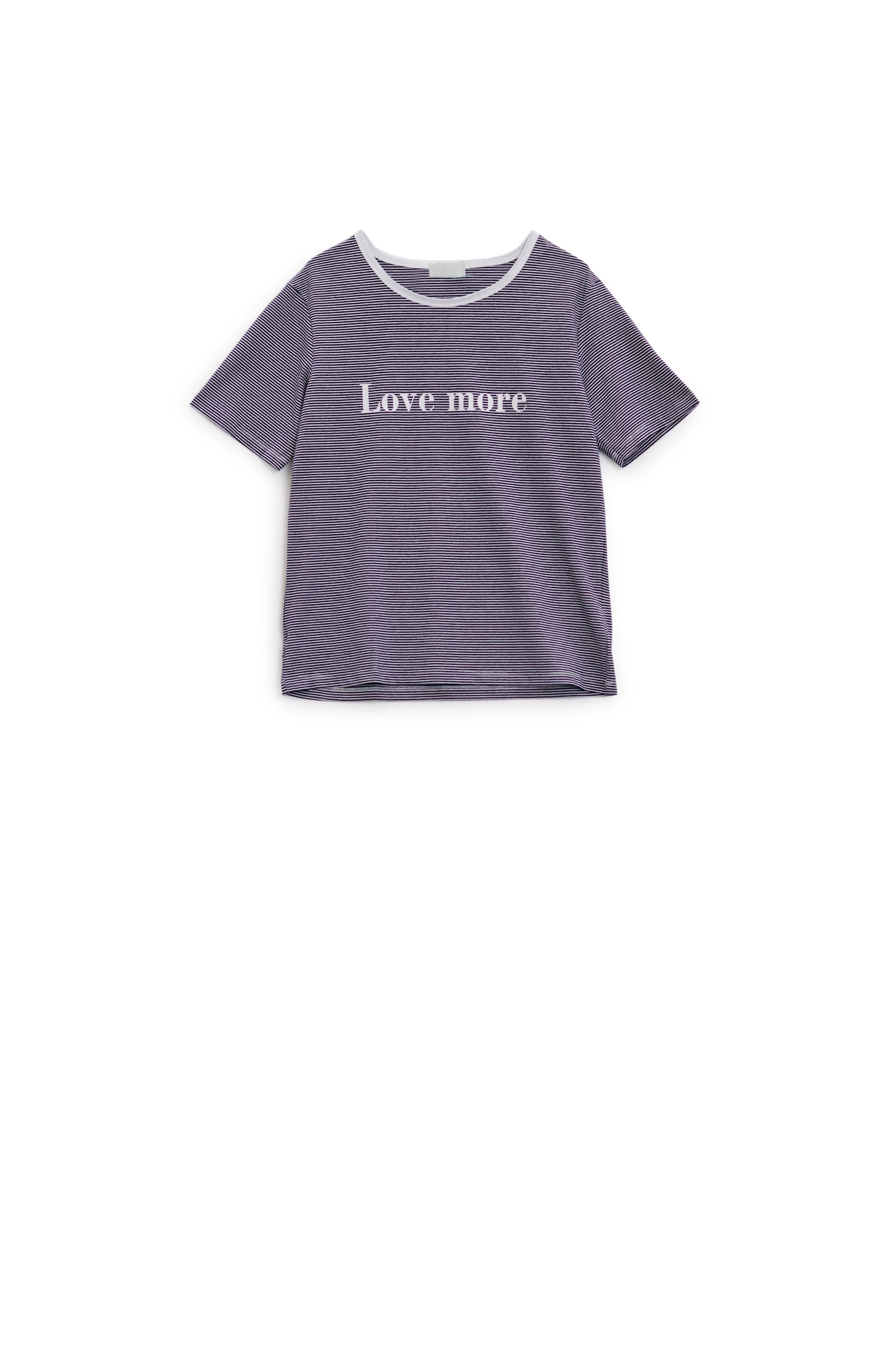 White T-shirt with black stripes and Love More texted - top