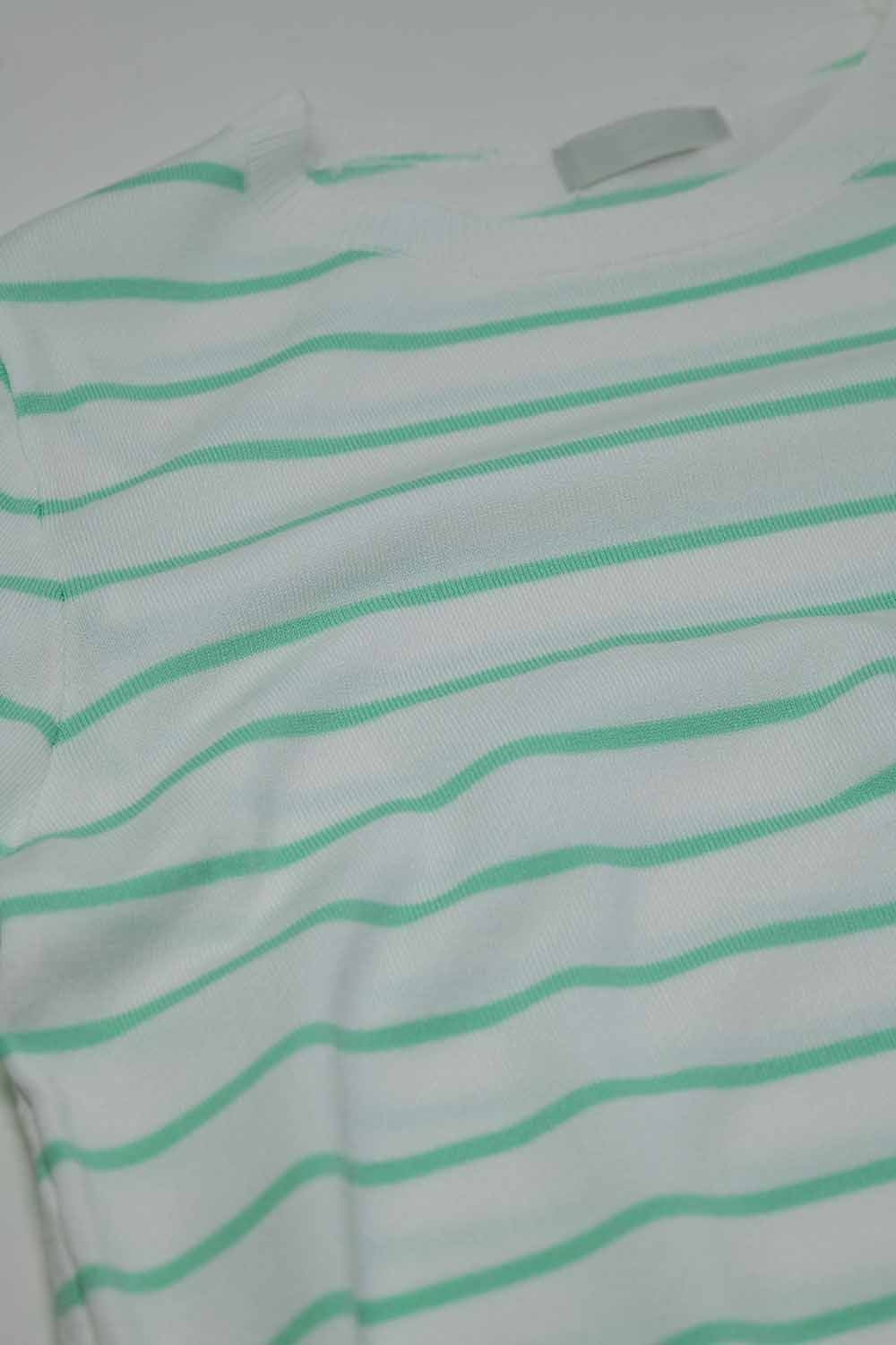 White long sleeves sweater with light green stripes