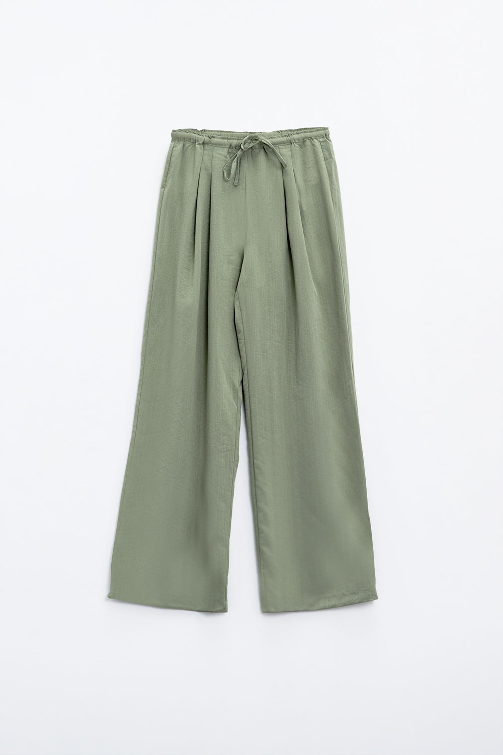 Light Green Relaxed Pants With Drawstring Closing And Side Pockets - trousers