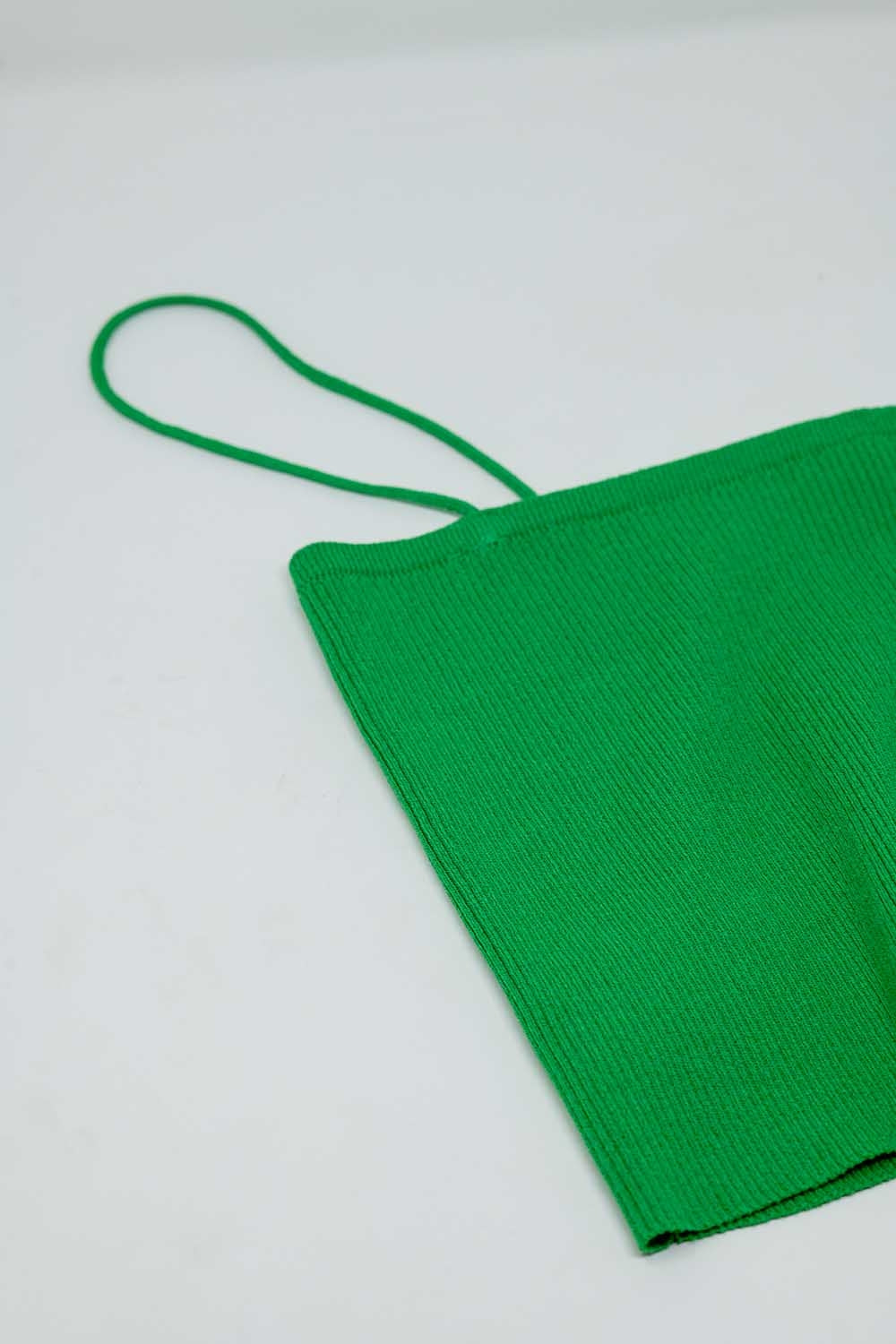 Basic knitted Top In Green With Thin Straps
