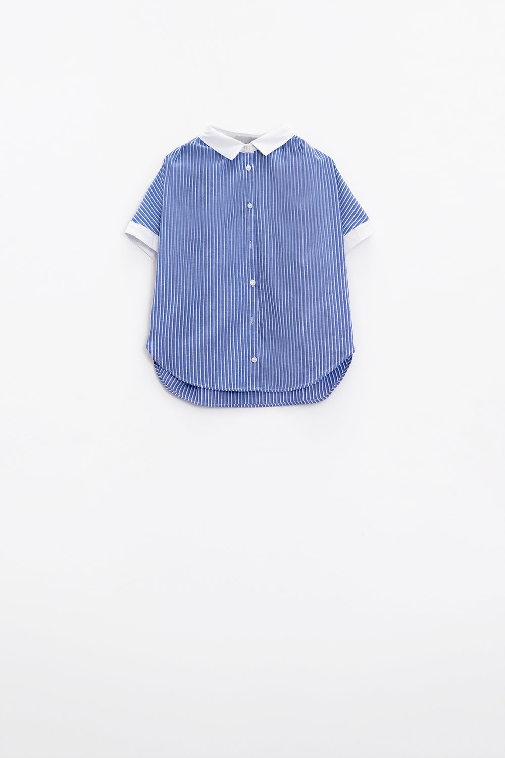 Blue shirt with short sleeves and vertical stripes - Shirts