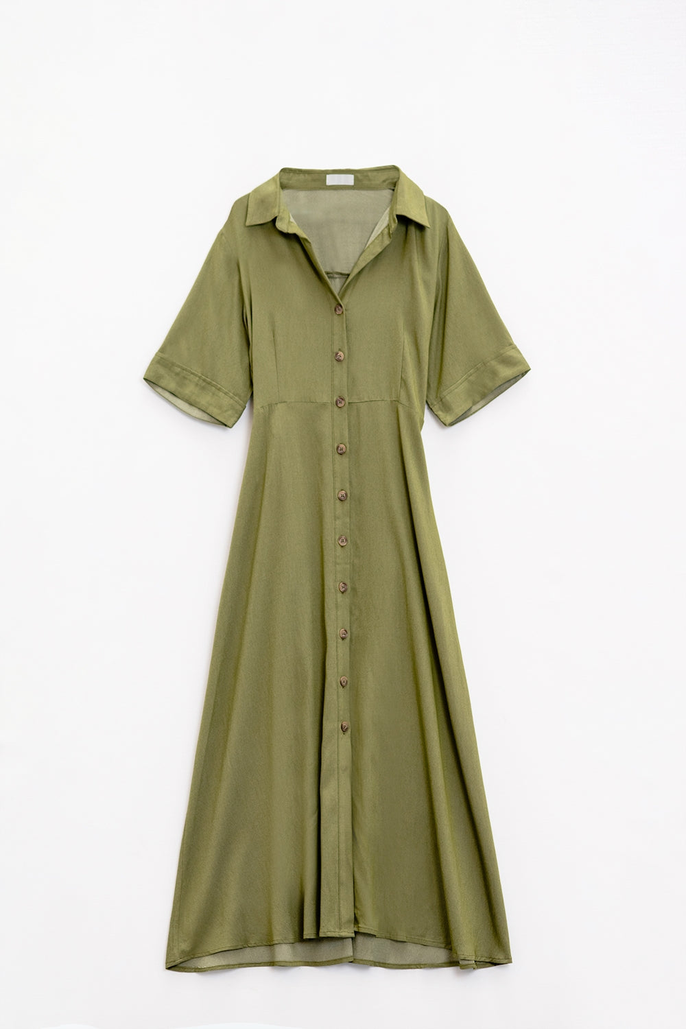 Green Maxi Shirt Dress With Polo Collar - dress