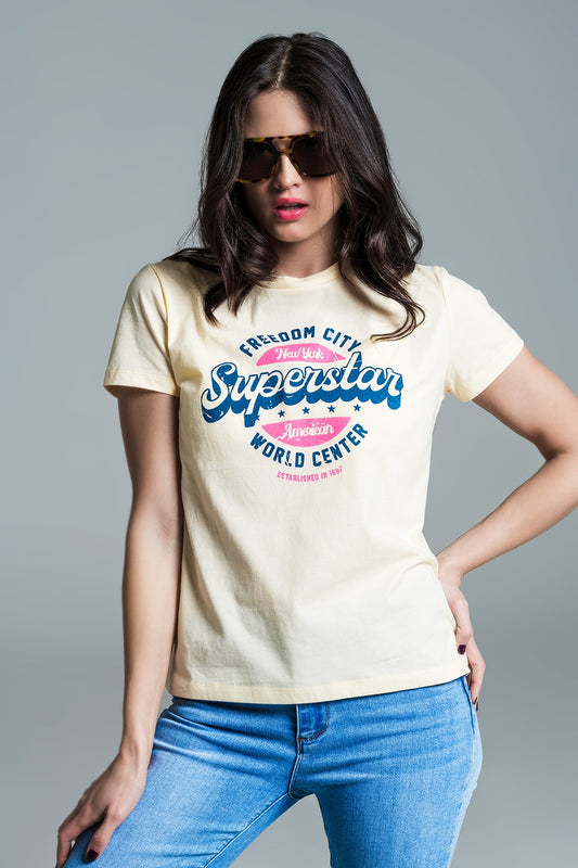 Yellow superstar printed t-shirt - top