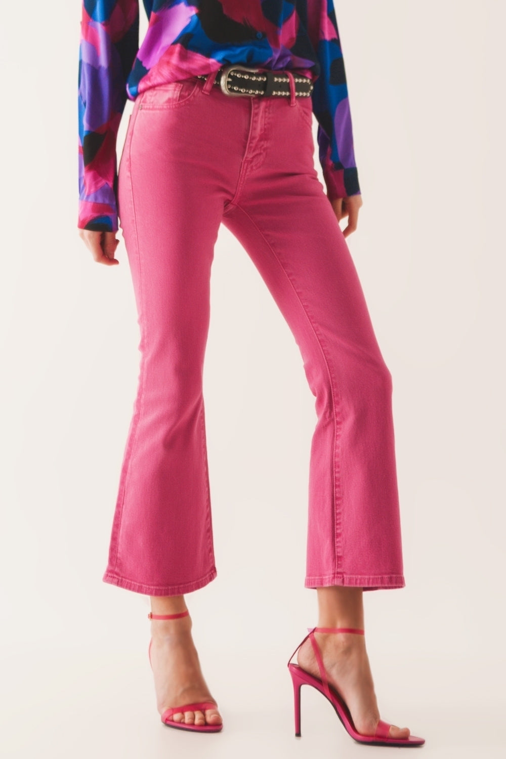 High waist flare jean in pink - Coloured Jeans