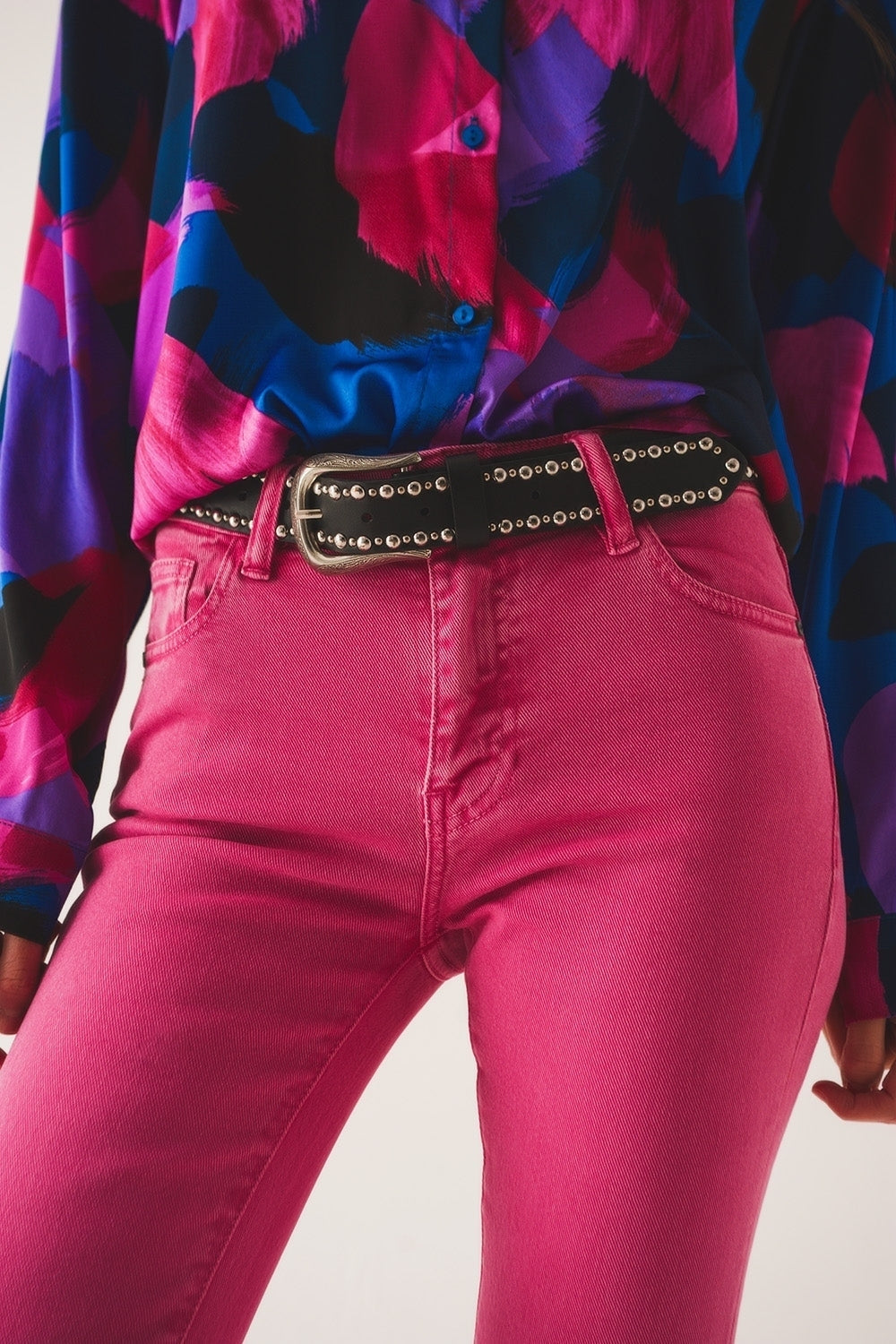 High waist flare jean in pink - Coloured Jeans