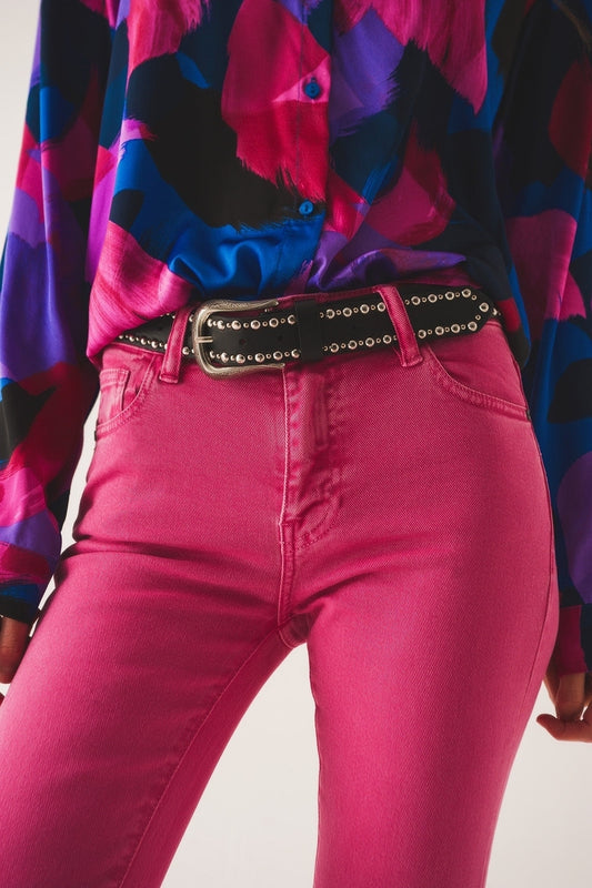 High waist flare jean in pink - Coloured Jeans